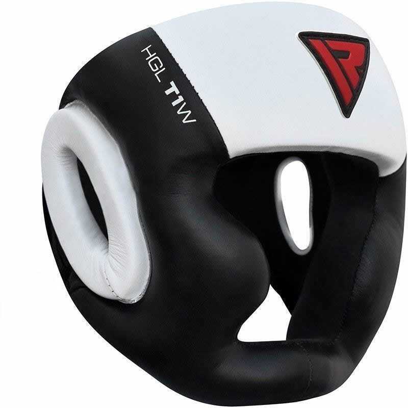 RDX Full Face Boxing Head Guard Leather White / Black T1