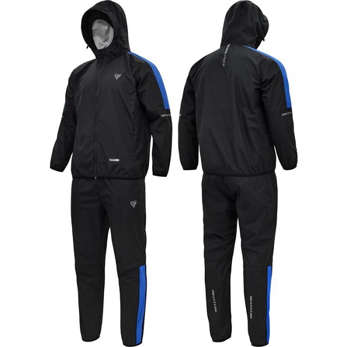 RDX Sauna Suit Black with Blue Front and  Back