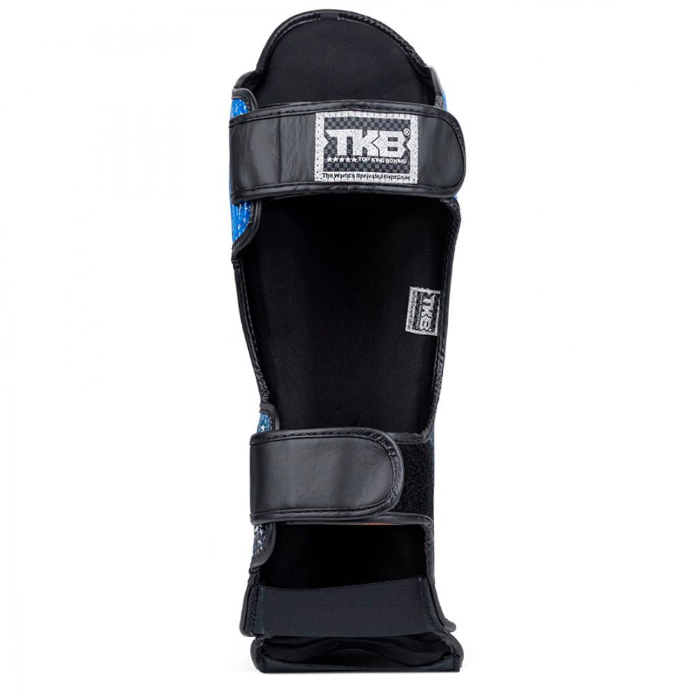 Top King "Superstar' Leather Shin Guards Black BlueRear Straps