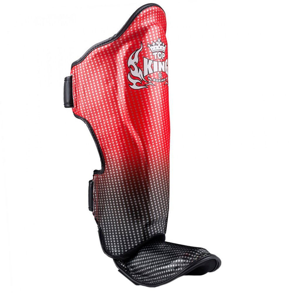 Top King "Superstar' Leather Shin Guards Black Red Inside View