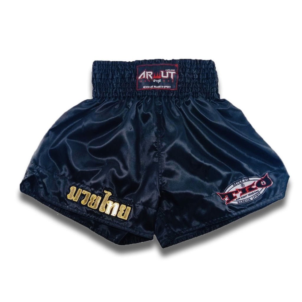 Arwut Classic Black Muay Thai Shorts Gold