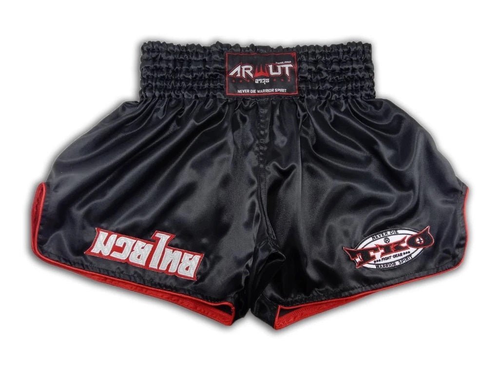 Arwut Classic Black Muay Thai Shorts Red Trims