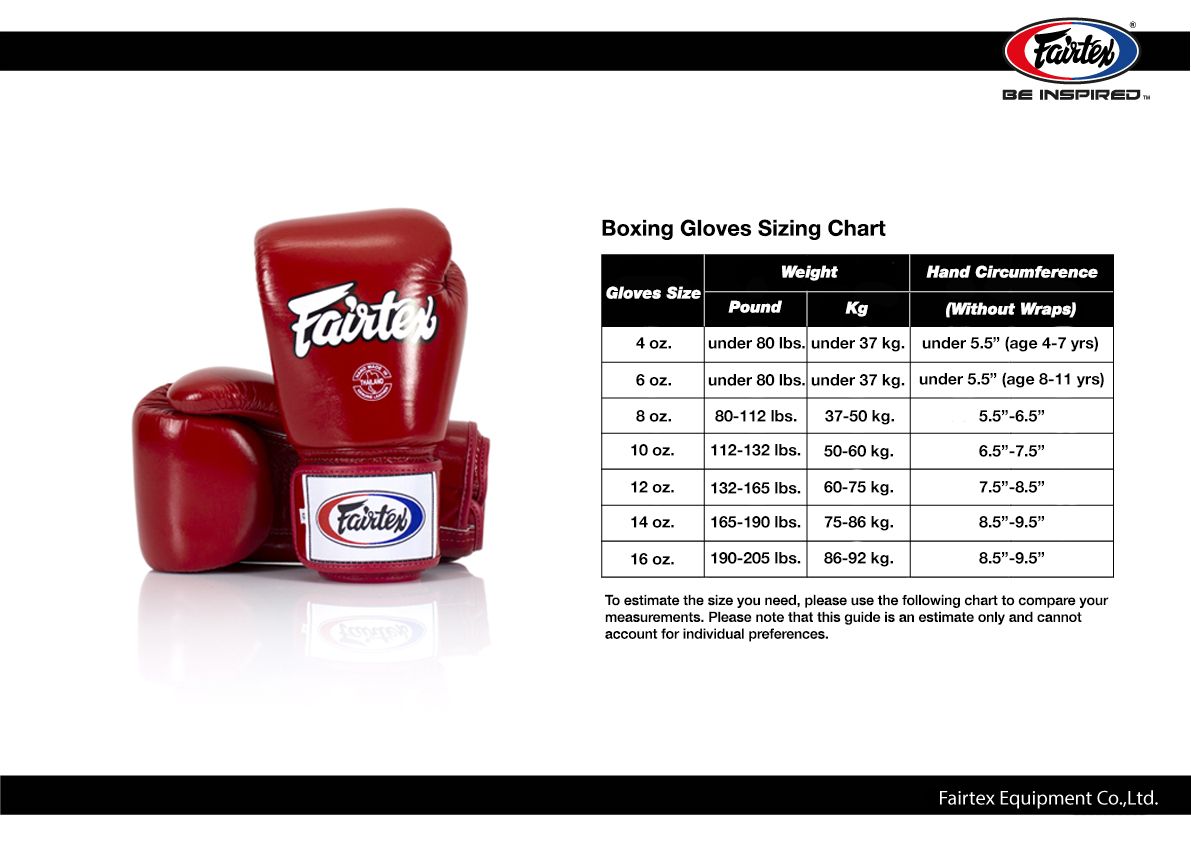 Boxing Gloves Sizing Chart
