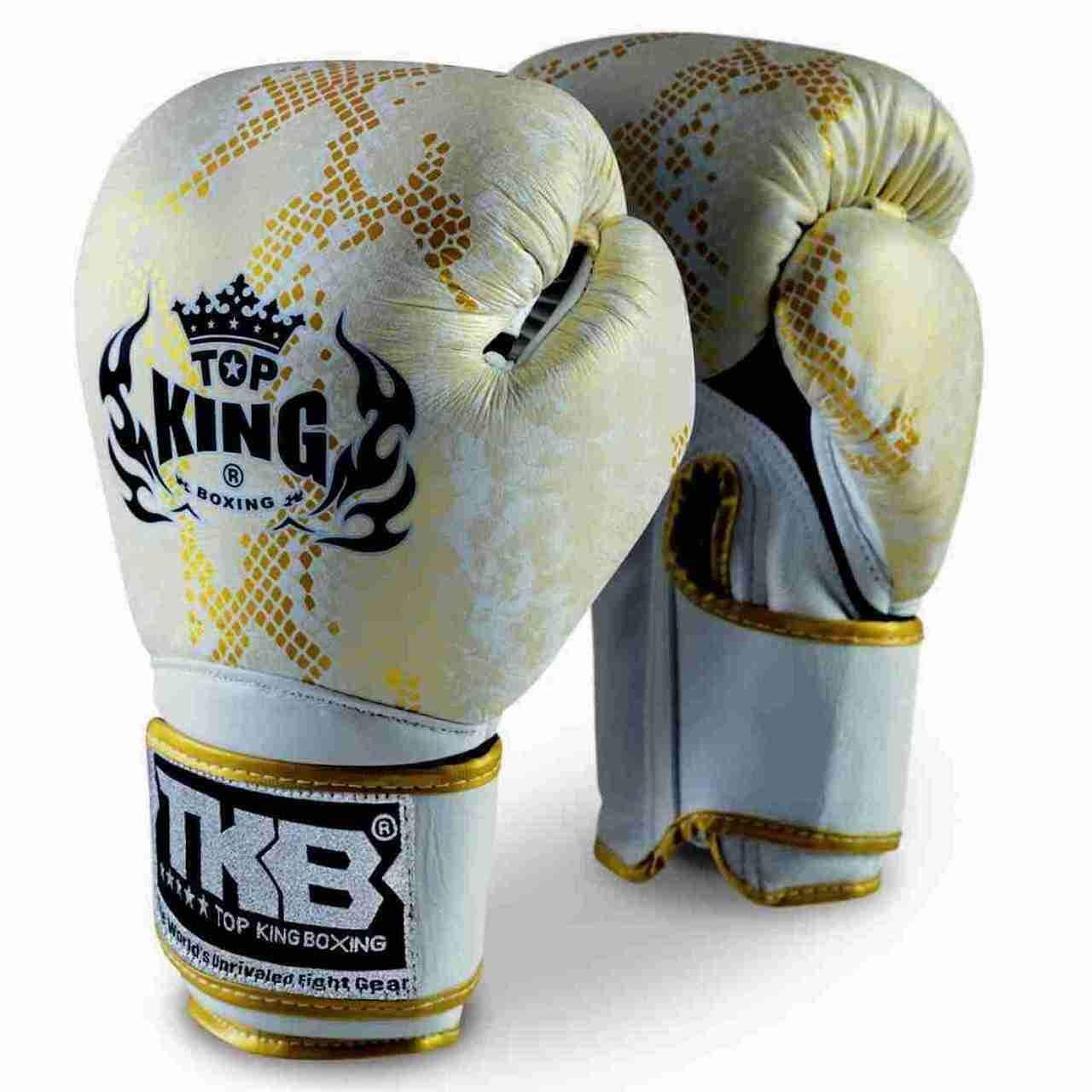 Top King "Snake" Boxing Gloves White Gold Front
