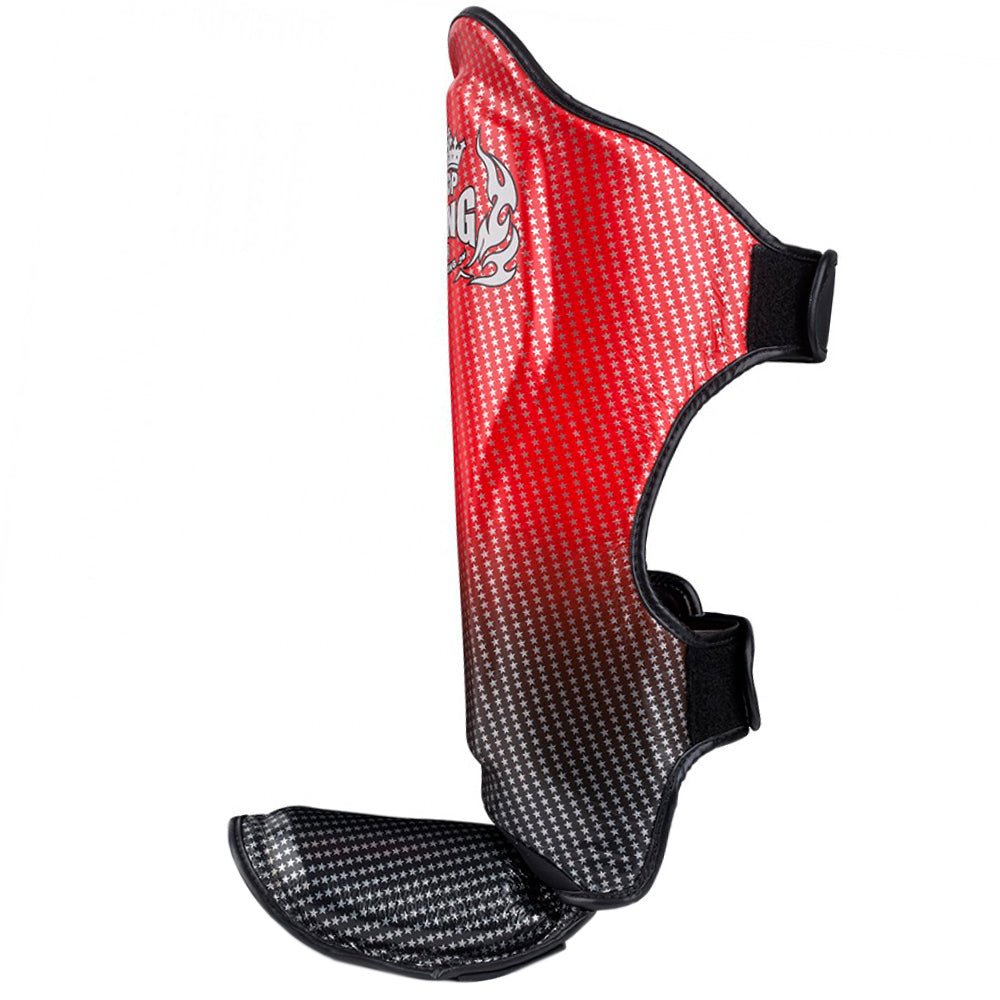 Top King "Superstar' Leather Shin Guards Black Red Side View