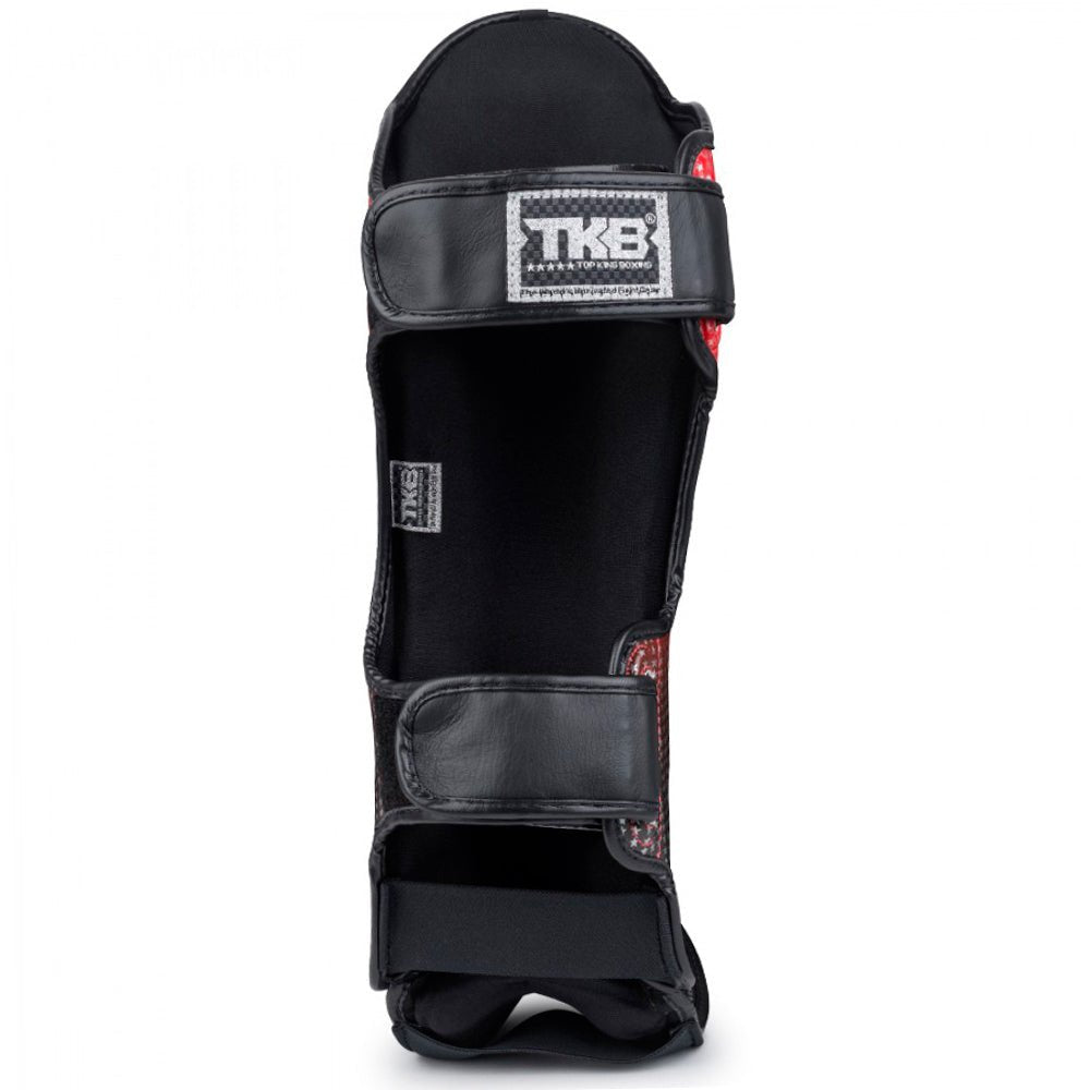 Top King "Superstar' Leather Shin Guards Black Red Rear Straps