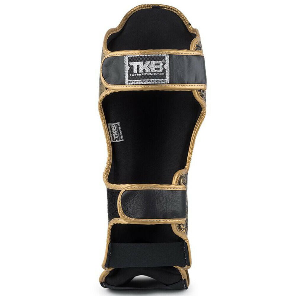 Top King "Snake" Leather Shin Guards Black Gold Rear Straps