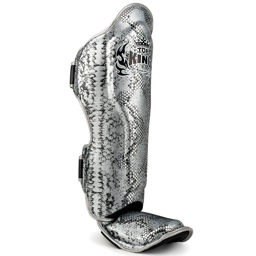 Top King "Snake" Leather Shin Guards Black Silver Inside View