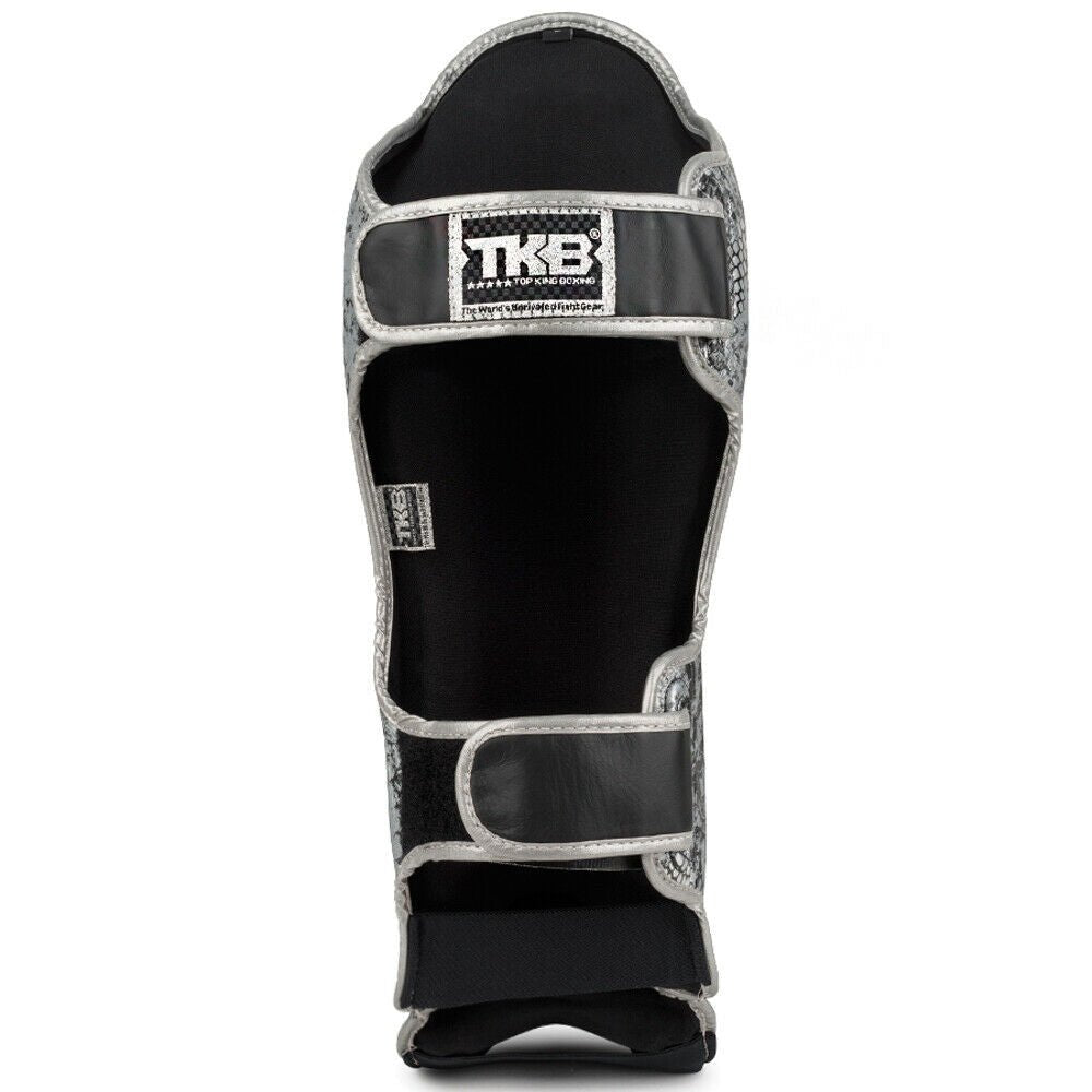 Top King "Snake" Leather Shin Guards Black Silver Rear Straps