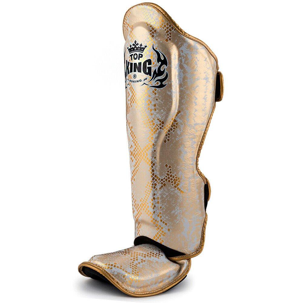 Top King "Snake" Leather Shin Guards White Gold Side Angle