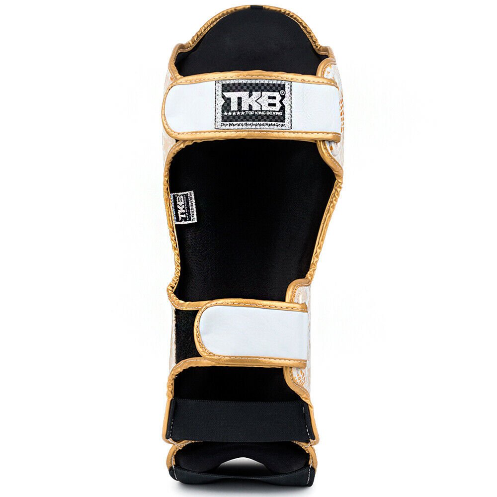 Top King "Snake" Leather Shin Guards White Gold Rear Straps