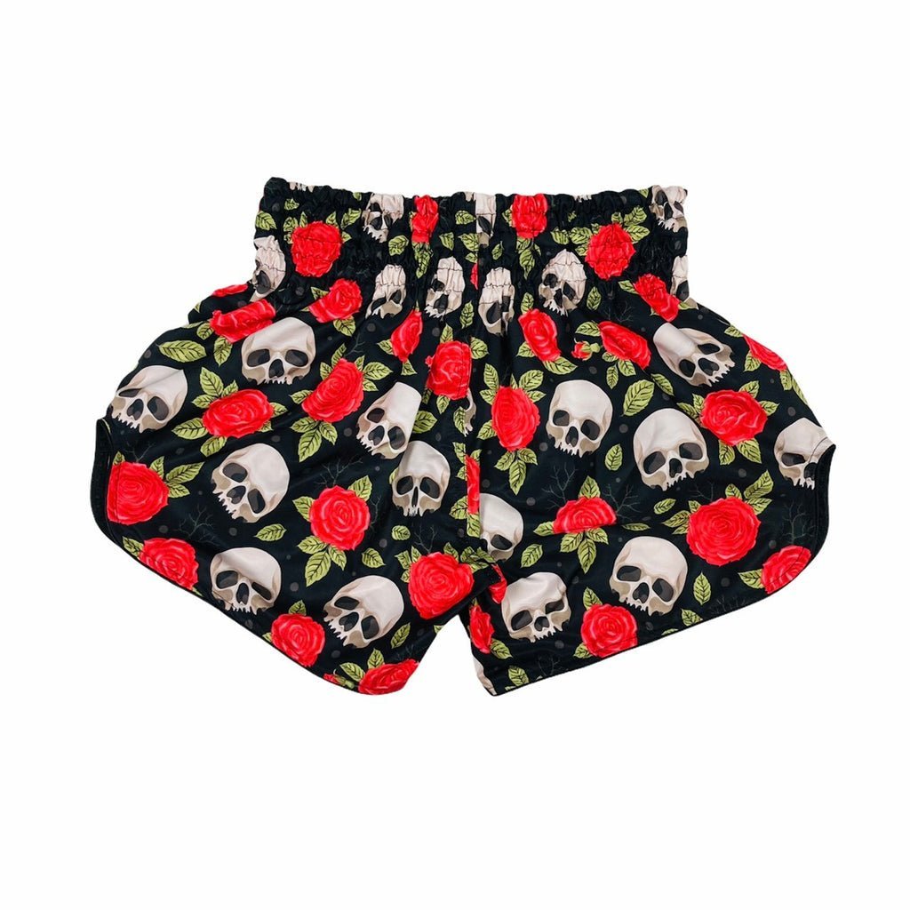 Arwut Muay Thai Shorts With Gothic Skull And Roses